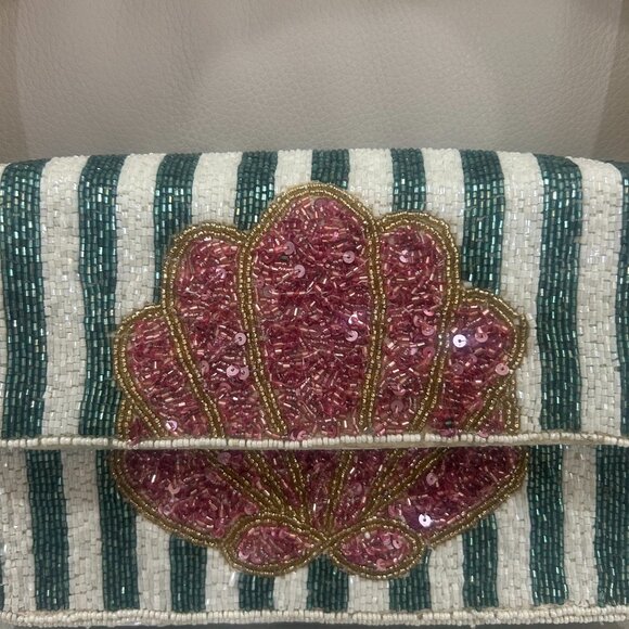 Handcrafted in India Tik Tok Viral Beaded Striped Shoulder Seashell Design Bag - Picture 2 of 4